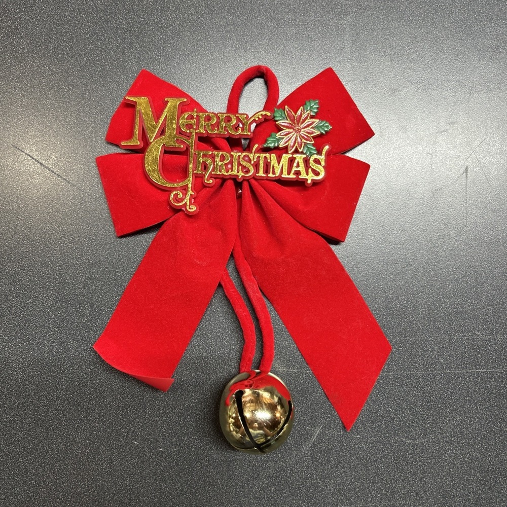 Vintage Hanging Ball Mistletoe with Bell Christmas Red Felt Ribbon Bow